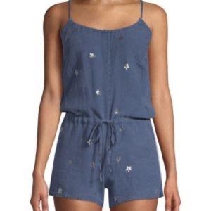 Bella Dahl Linen Tie-waist Romper In Denim Blue Size Small MSRP $158